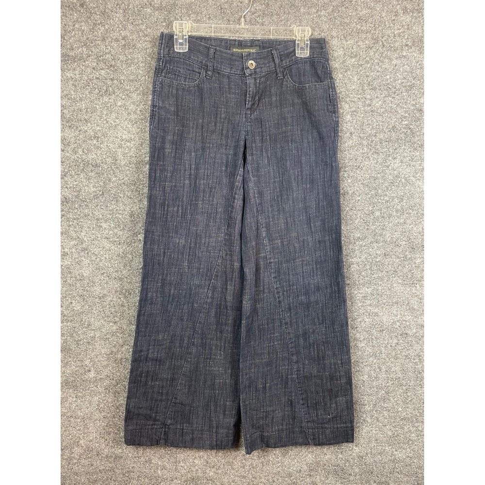 Banana Republic Wide Leg Jeans Women's 2 Dark Blue Excellent Textured Denim